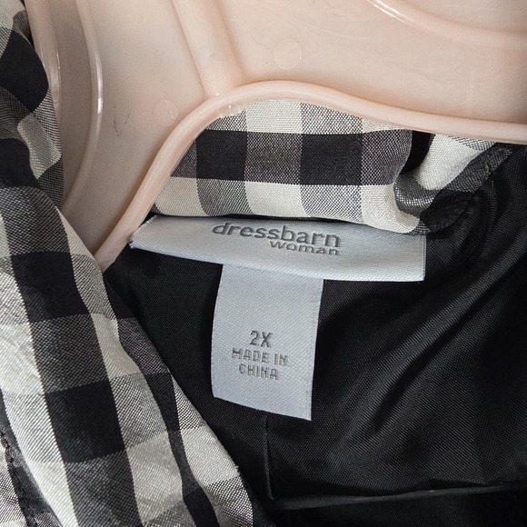 Dressbarn‎ Woman Silk Gingham Plaid Black White Single Button Jacket Size 2X - Picture 7 of 8